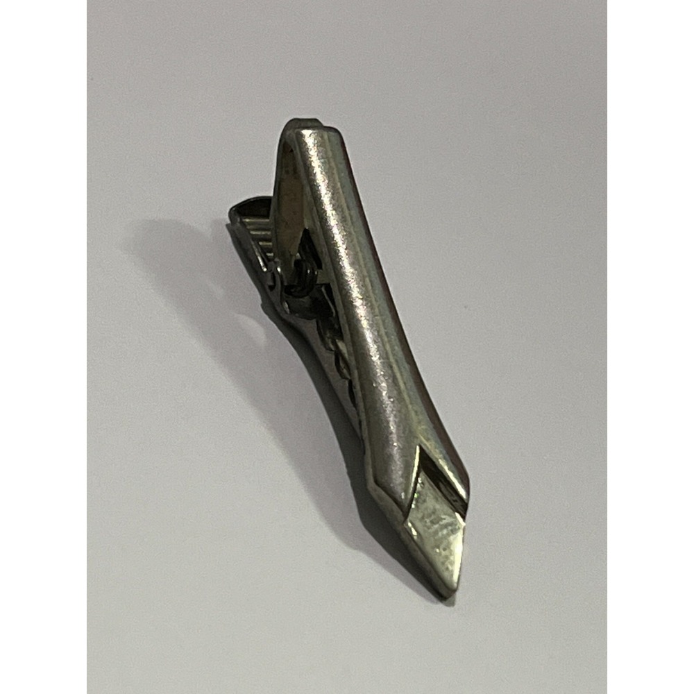 Vintage Silver Tone Mens Tie Clip Bar Pointed Two Level‎ Guys Accessory